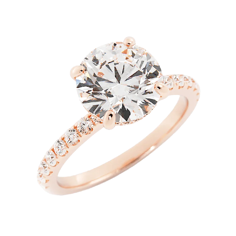 women halo diamond rings -2.6 Carat Round Cut Diamond Engagement Ring 14k Rose Gold