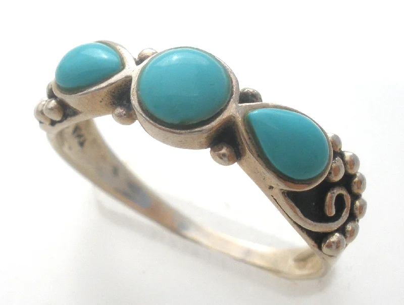 women stackable rings -3 Stone Turquoise Ring Sterling Silver Size 8