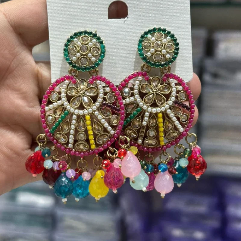 women trendy earrings -Kavita Art Gold Plated Crystal Stone And Beads Dangler Earrings