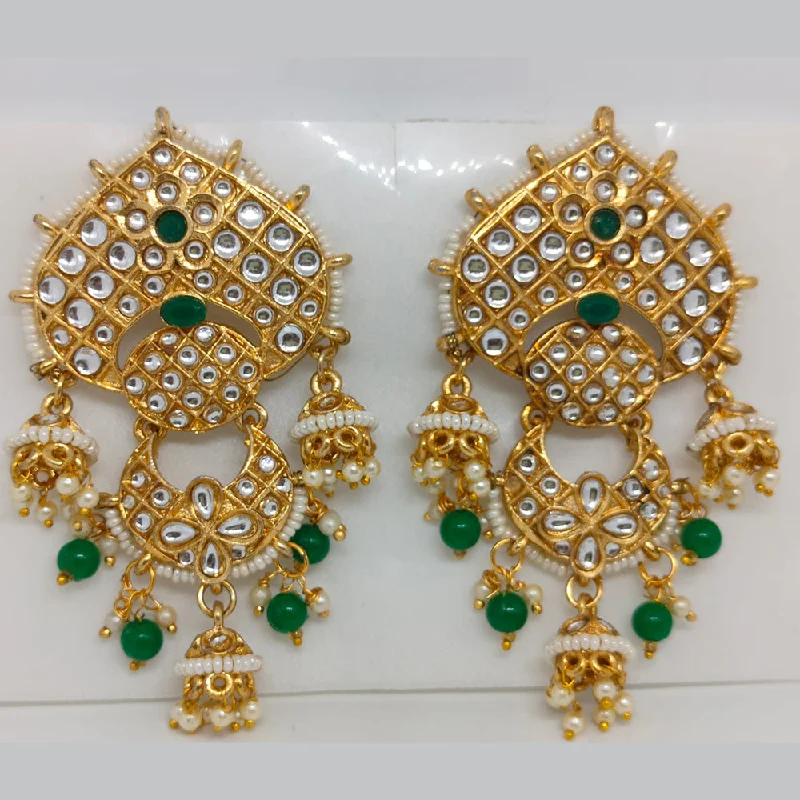 women long dangling earrings -Khushboo Jewellers Gold Plated Kundan Stone And Pearls Dangler Earrings