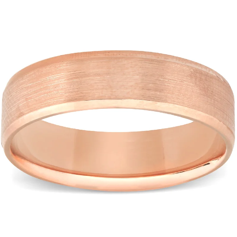 women three-stone engagement rings -10k Rose Gold Mens Brushed Beveled Edge Comfort Fit Wedding Band