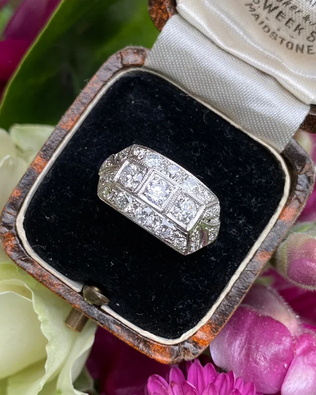 women vintage rings -Vintage Bombe Diamond Cluster Ring Platinum 0.80ct