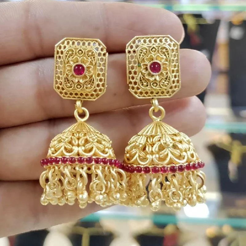 women heart-shaped earrings -Manisha Jewellery Gold  Plated Pota Stone And Pearls Jhumki Earrings