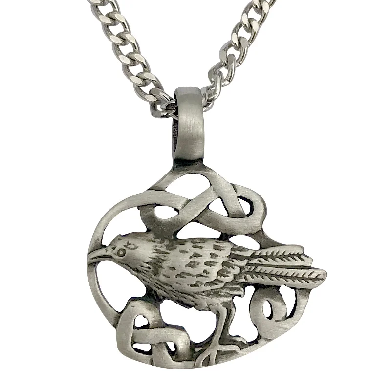 women chain necklaces -Pewter Raven Celtic Knot Pendant with Extra Large Bail, on Men's Heavy Curb Chain Necklace, 24"