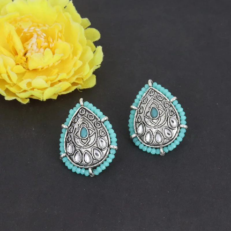 women crystal earrings -Corbeda Fashion Oxidised Plated Pota Stone Stud Earrings (Assorted Colors)