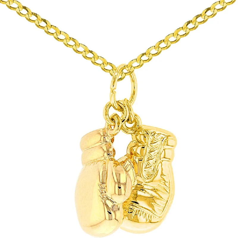 women zodiac necklaces -14k High Polish Yellow Gold 3D Boxing Gloves Charm Sports Pendant Cuban Chain Necklace