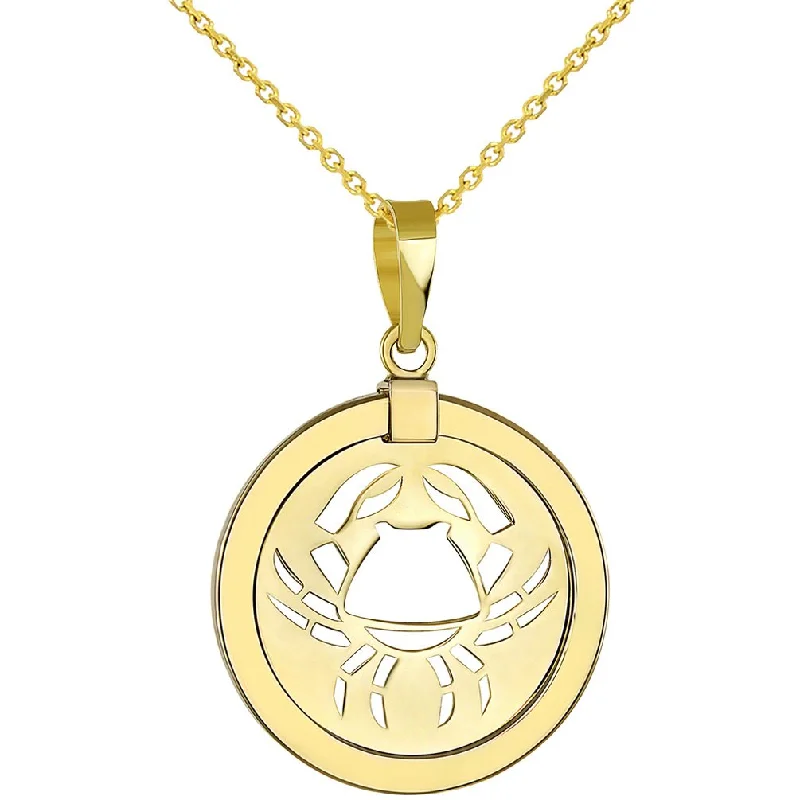 women crystal pendant necklaces -14K Yellow Gold Reversible Round Cancer Crab Zodiac Sign Pendant with Chain Necklace