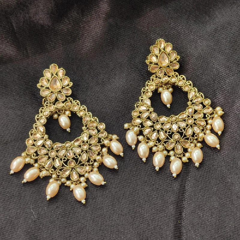 women trendy earrings -Bhavi Jewels Gold Plated Kundan Stone And Beads Dangler Earrings