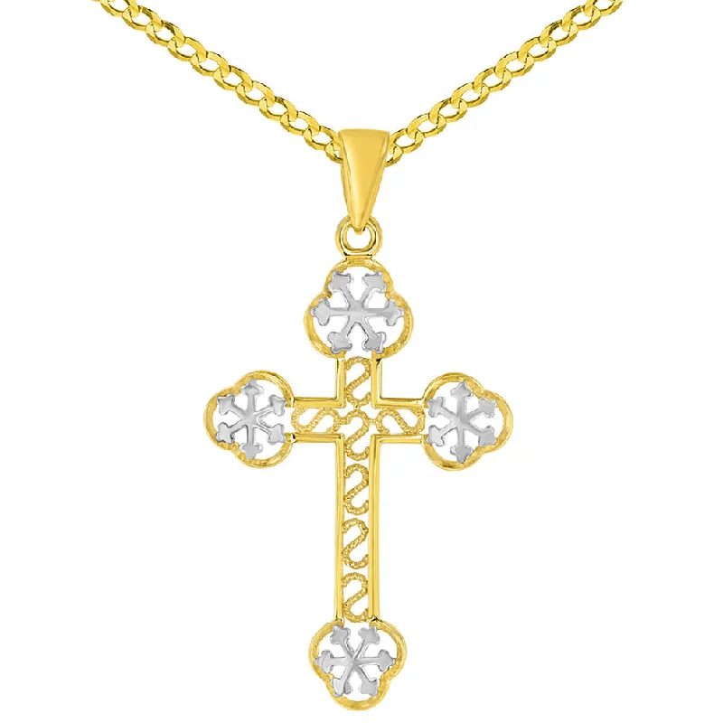 women halo necklaces -14K Gold Eastern Orthodox Cross Charm Pendant Necklace - Yellow Gold