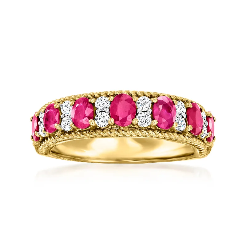 women classic engagement rings -Ross-Simons Ruby and . Diamond Roped-Edge Ring in 18kt Yellow Gold