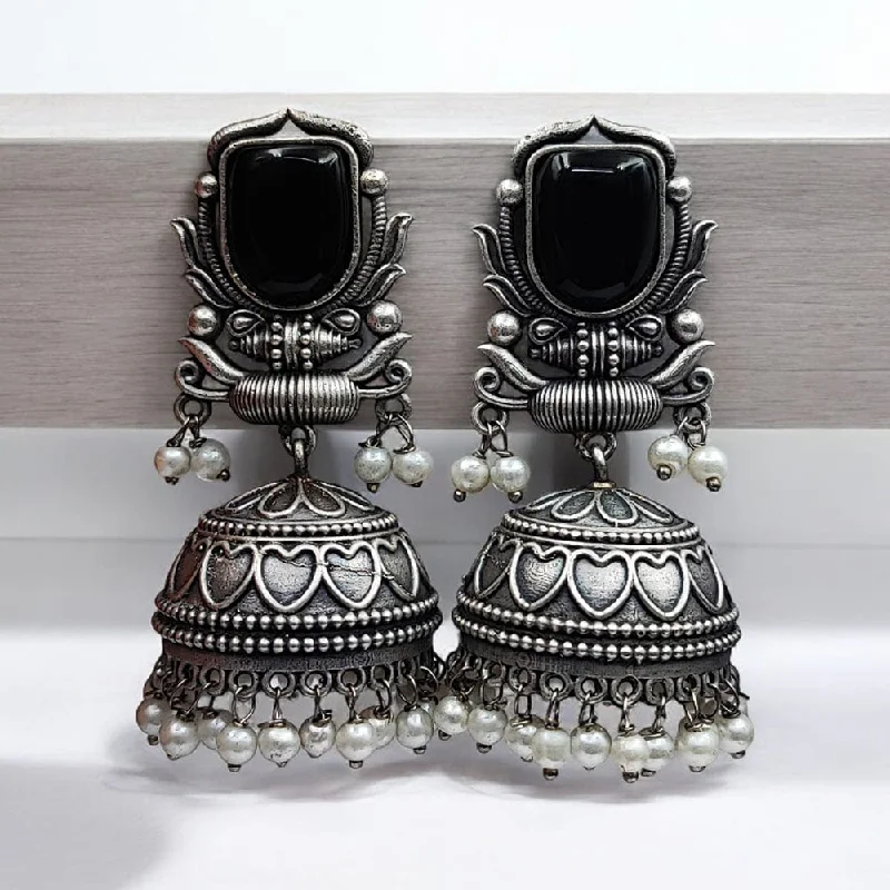 women dangle earrings -Maharani Jewels Oxidised Plated Pota Stone And Pearl Jhumki Earrings