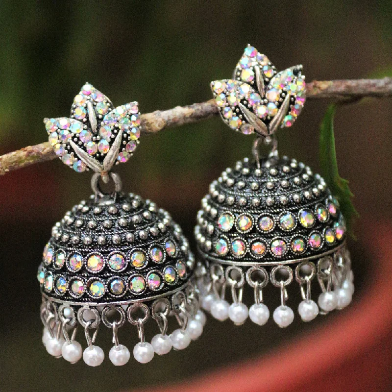 women vintage earrings -H K Fashion Oxidised Plated Austrian Stone Jhumki Earrings