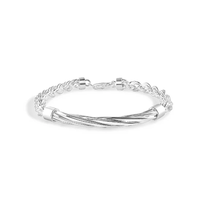 women boho bracelets -925 Sterling Silver Hollow Rope Twisted Round Bar 5.3mm Bracelet  - CHHB015