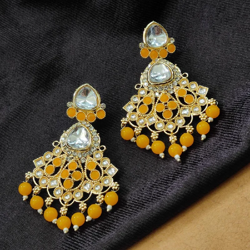 women stacked earrings -Bhavi Jewels Gold Plated Kundan Stone And Beads Dangler Earrings