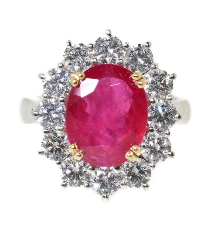 women ring sets -18kt White Gold Burmese Ruby & Diamond Halo Ring