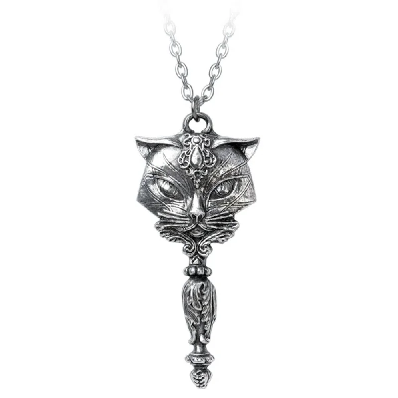 women birthstone necklaces -Sacred Cat Goddess Vanitas Pendant Mirror Necklace by Alchemy Gothic