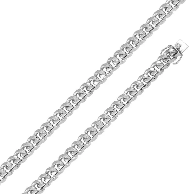 women pearl bangles -Rhodium Plated 925 Sterling Silver Miami Cuban Chain or Bracelet 14.5mm Box Lock - CH433 RH