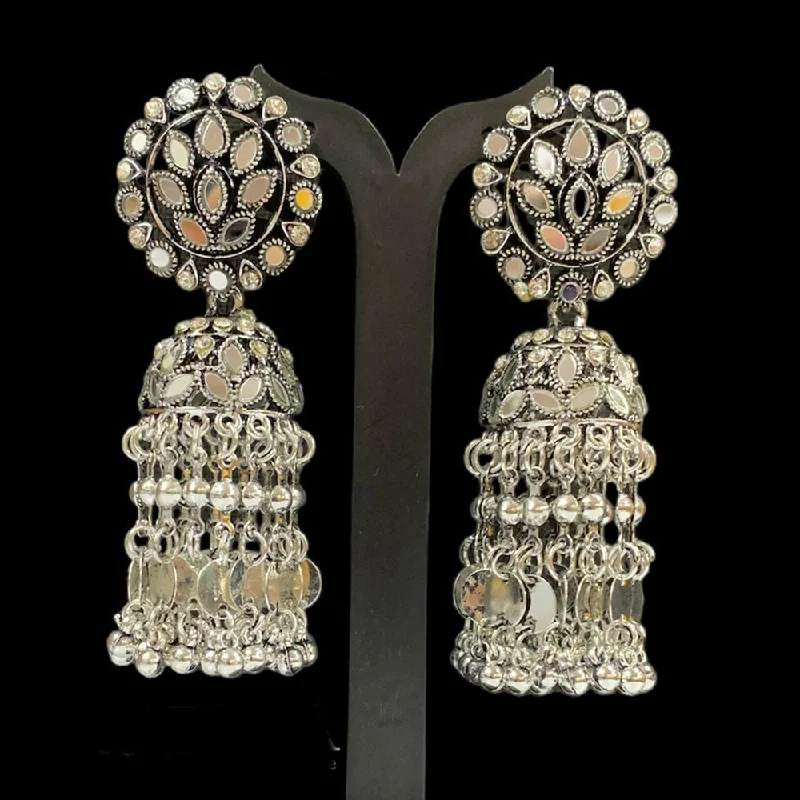 women retro earrings -Manisha Jewellery Oxidised Plated Austrian Stone And Mirror Jhumki