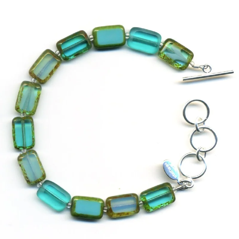 women crystal bangles -Teal Frost Beaded Bracelet, Glass Beaded Bracelet