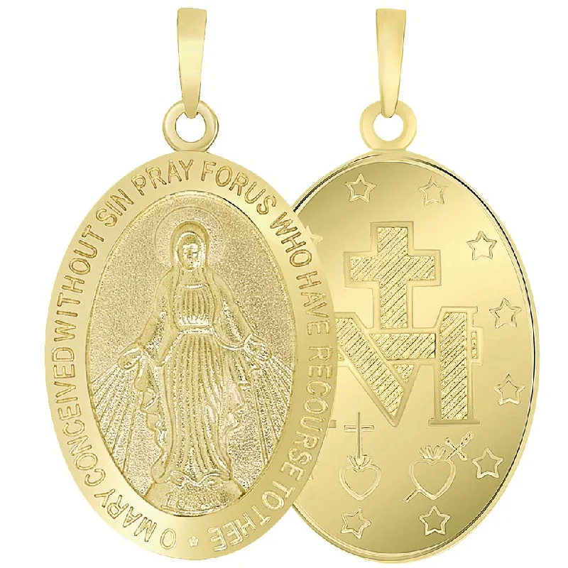 women round pendant necklaces -Solid 14k Gold Classic Miraculous Medallion of the Virgin Mary Pendant - Yellow Gold