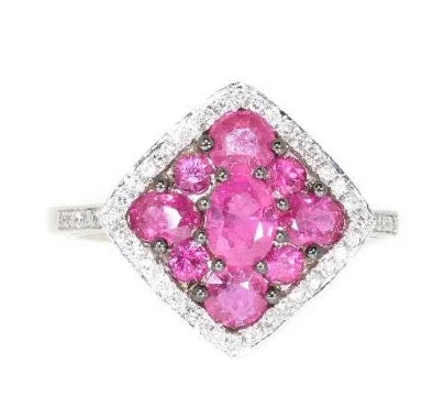 women halo diamond rings -14kt White Gold Ruby & Diamond Fashion Ring