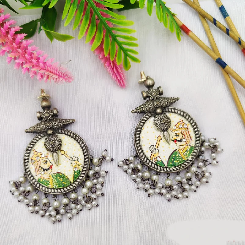 women designer earrings -Fancyla Oxidised Plated Maharaja Style Pearls Dangler Earrings