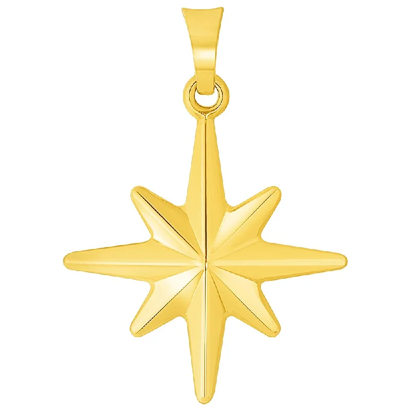 women infinity pendant necklaces -14k Yellow Gold 3D 8 Pointed North Star Pendant