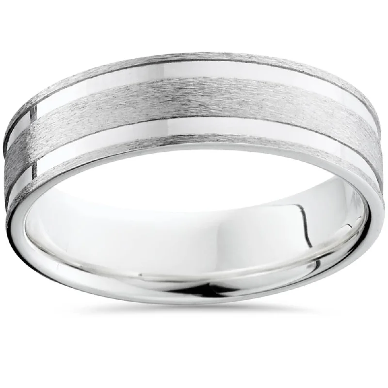 women custom wedding rings -Double Channel Brushed Wedding Band 950 Platinum Size Selectable