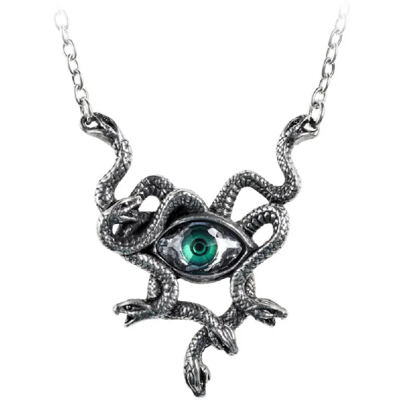 women diamond pendant necklaces -Gorgons Eye Snake Necklace by Alchemy Gothic