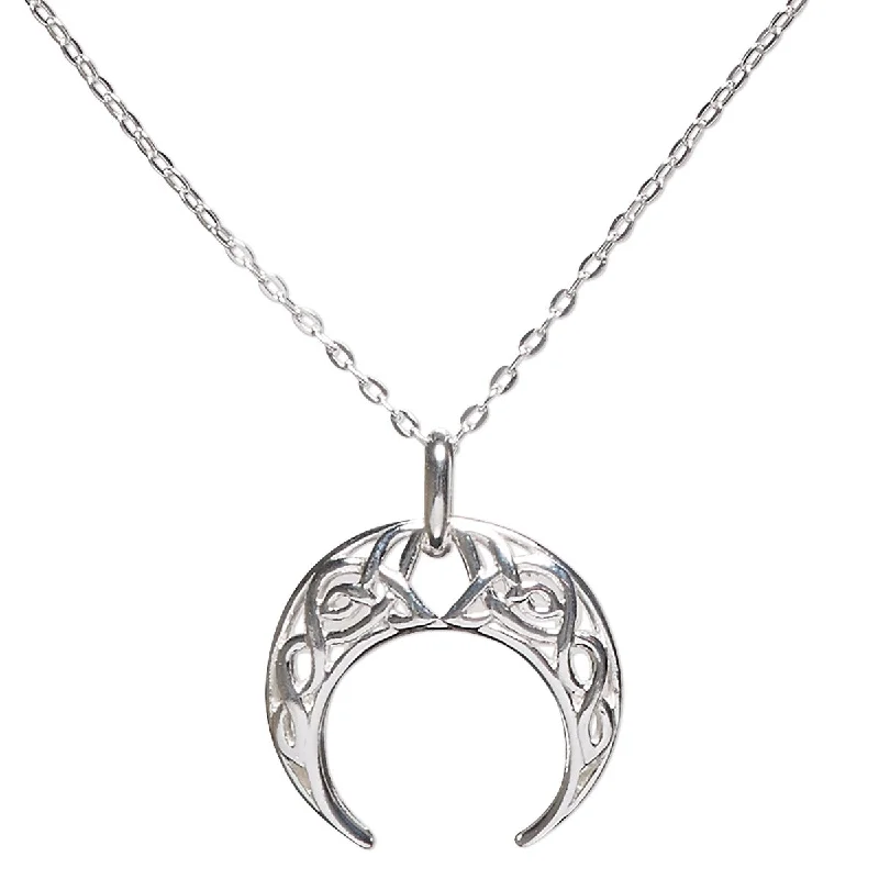 women birthstone necklaces -Petite Celtic Downward Crescent Moon Naja Pendant Sterling Silver Necklace