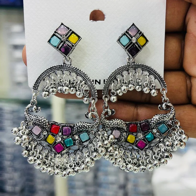 women jade earrings -Manisha Jewellery Oxidised Plated Crystal Stone And Ghungroo Dangler Earrings