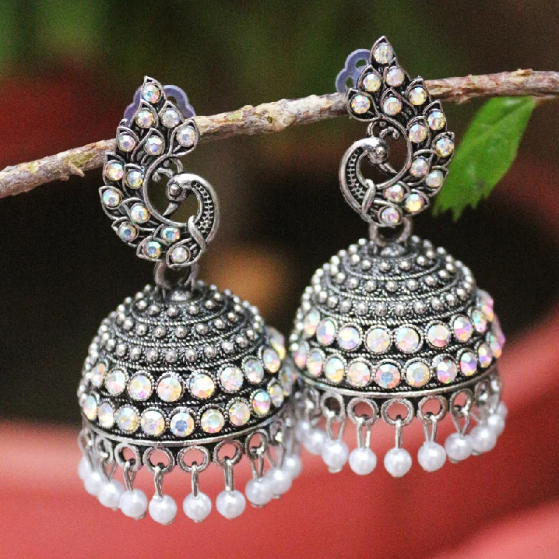 women elegant earrings -H K Fashion Oxidised Plated  Austrian Stone Jhumki Earrings