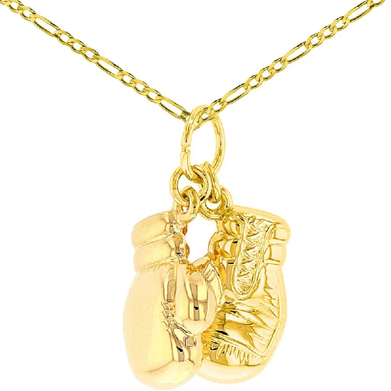 women infinity pendant necklaces -High Polish 14k Gold 3D Boxing Gloves Charm Sports Pendant Figaro Chain Necklace - Yellow Gold