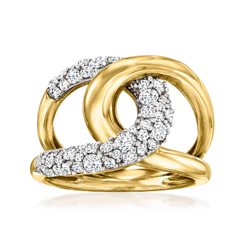 women solitaire engagement rings -Ross-Simons Diamond Interlocking Ring in 14kt Yellow Gold