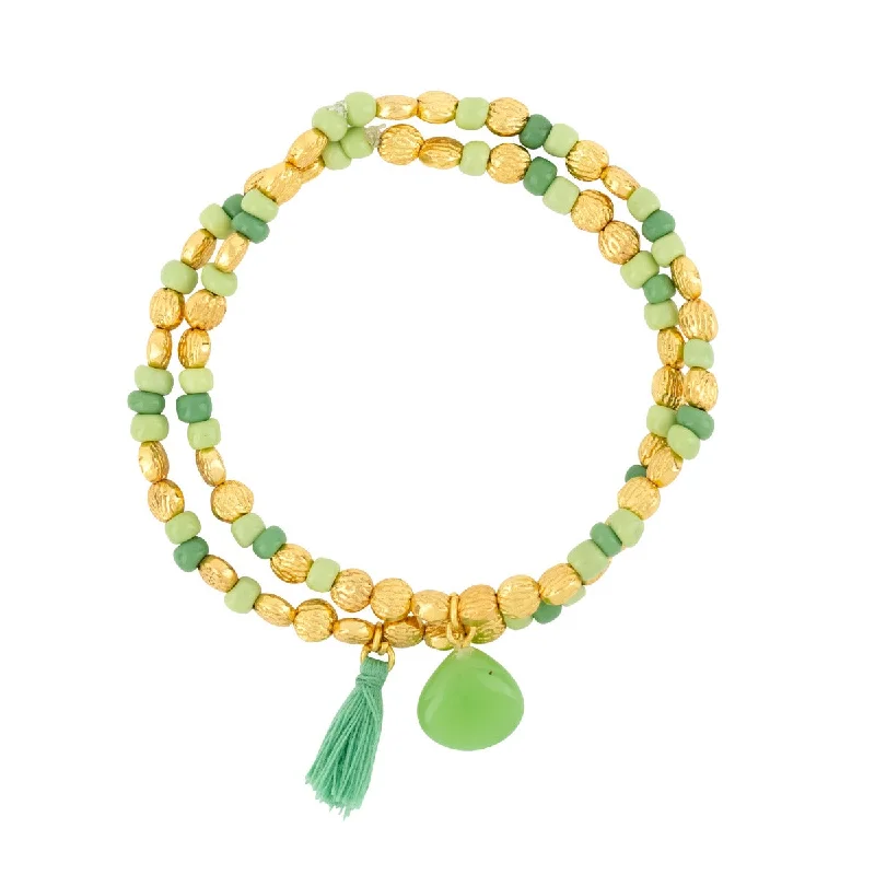 women stacking charm bracelets -Ilaria Bracelet Green