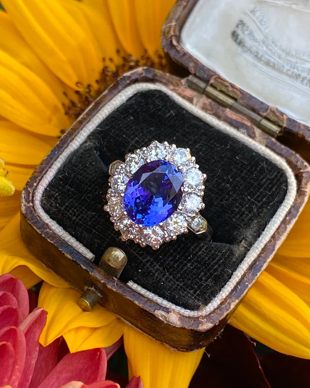 women vintage wedding bands -Tanzanite and Diamond Cluster Platinum Ring 1.40ct + 3.0ct