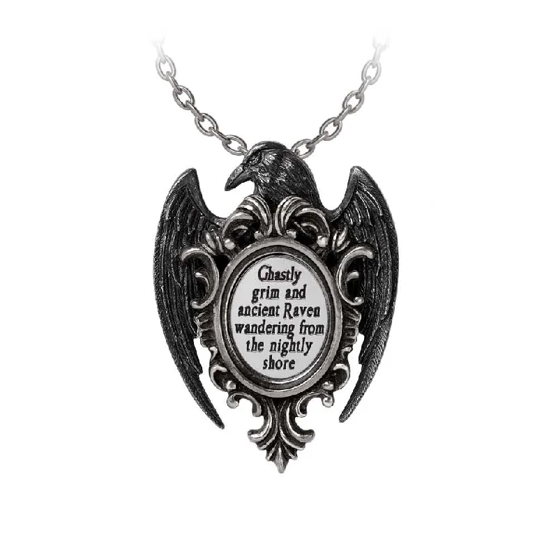 women luxury silver necklaces -Quoth the Raven Mirror Poem Pendant Necklace by Alchemy Gothic