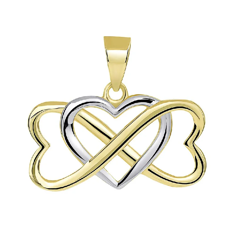 women ruby necklaces -14k Yellow Gold Two Tone Interlocking Triple Heart Infinity Love Symbol Pendant