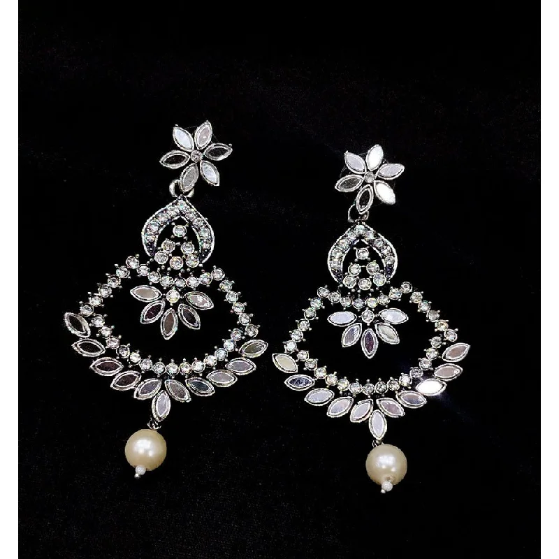 women simple earrings -Akruti Collection Oxidised Plated Mirror Dangler Earrings