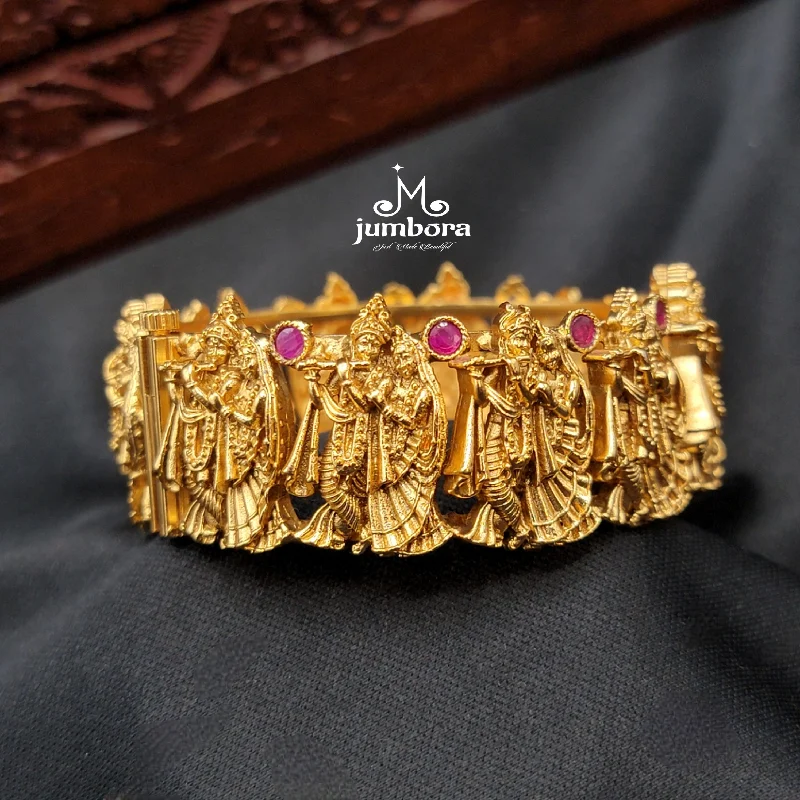 women thin bracelets -Antique Gold Openable Radha Krishna Bangle Bracelet