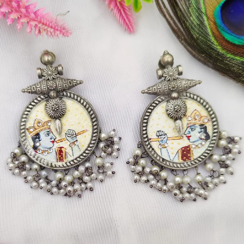 women sparkly drop earrings -Fancyla Oxidised Plated Maharaja Style Pearls Dangler Earrings