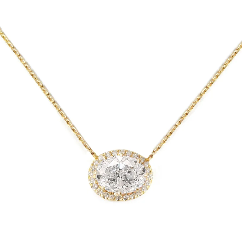 women fancy necklaces -Oval Halo Diamond Pendant Necklace