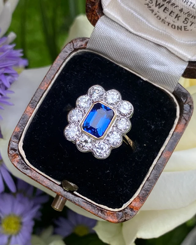 women infinity rings -Vintage Sapphire and Diamond 18ct Yellow Gold Cluster Ring 1.60ct + 1.50ct