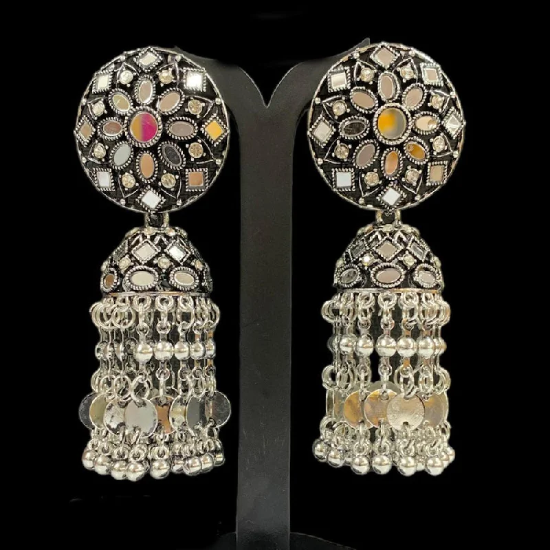 women stacked earrings -Manisha Jewellery Oxidised Plated Austrian Stone And Mirror Jhumki