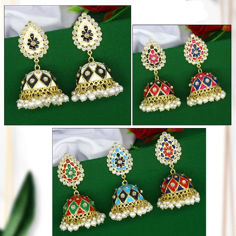 women contemporary earrings -Mahavir Gold Plated Meenakari And Kundan Jhumki Earrings Combo