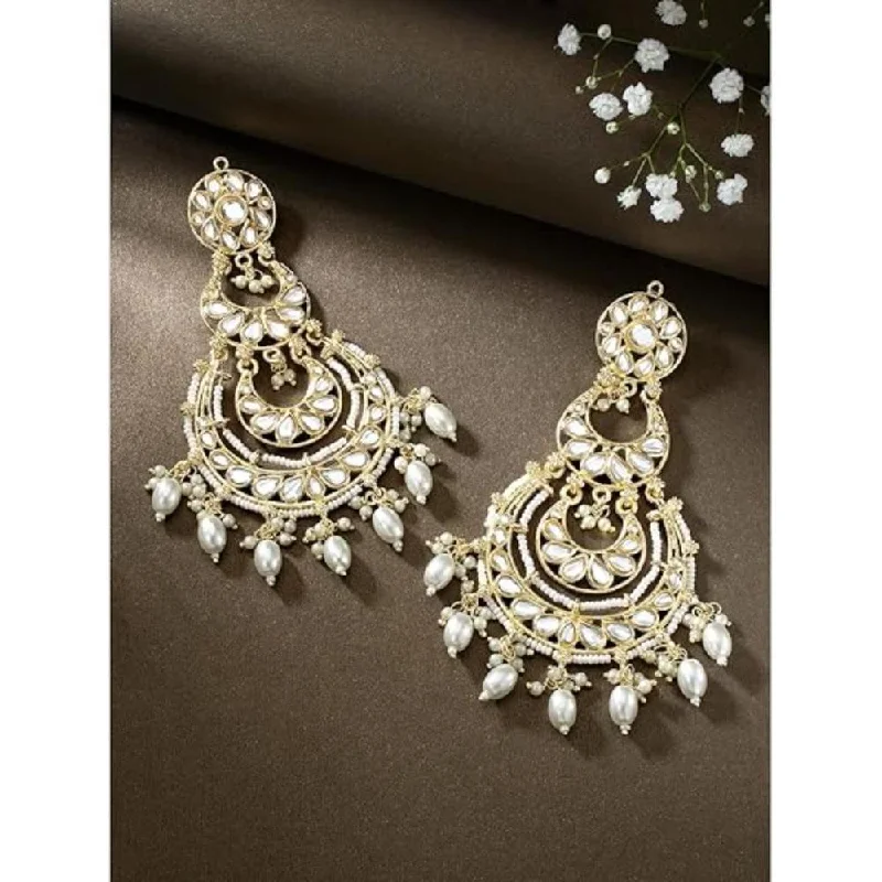 women silver hoop earrings -Etnico Gold Plated Traditional Kundan & Pearl Chandbali Earrings For Women (E3093W)