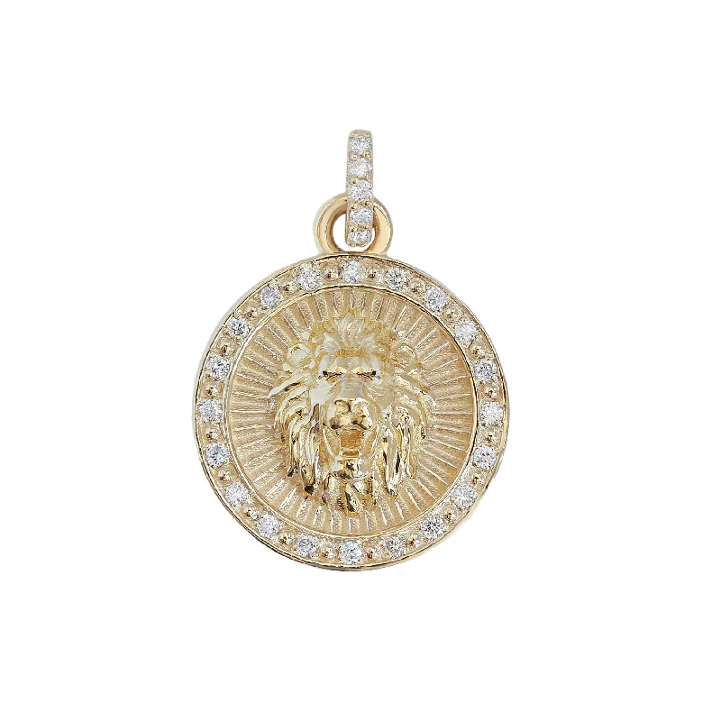 women gold chain necklaces -Gold Lion Astrology Sign Coin Pendant Necklace