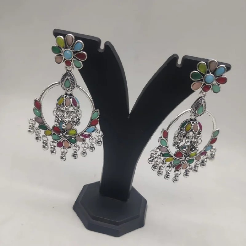 women rhinestone earrings -SNERA Oxidised Plated Pota Stone And Ghungroo Dangler Earrings