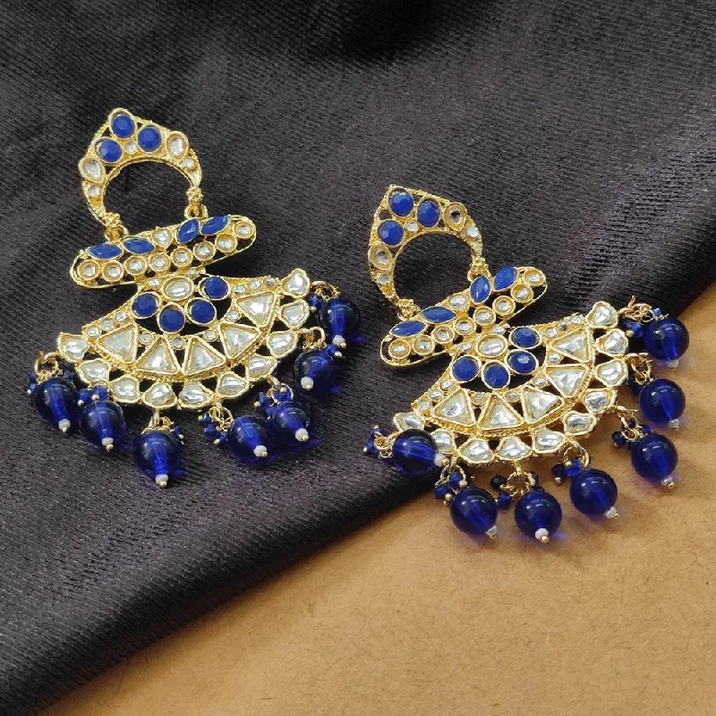 women ear thread earrings -Bhavi Jewels Gold Plated Kundan Stone And Beads Dangler Earrings