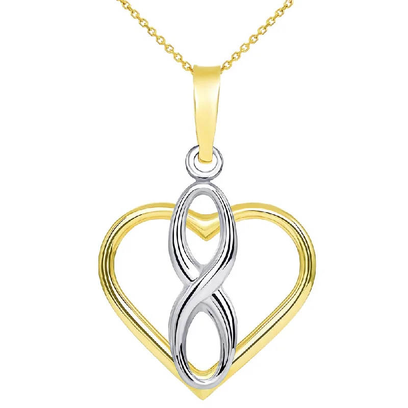 women art deco necklaces -14k Two Tone Gold Vertical Infinity Sign in Open Heart Pendant Necklace